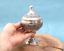 تصویر قندان مسی پایه دار یاسمن با آبکاری کروم 