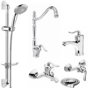 تصویر ست کامل شیرآلات قاجاری ۶ تکه کروم با دوش تک‌کاره 