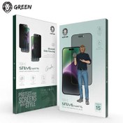 تصویر محافظ صفحه نمایش استیو شفاف سری 15 گرین Green 9H Steve HD Glass 15/15pro/15plus/15promax 