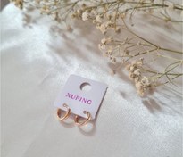 تصویر گوشواره حلقه ای ژوپینگ طلایی رنگ ثابت 