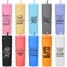 تصویر ماگ ۱۶ اونسی مات زنانه برند تیونسی برند tioncy Tioncy 10 Pcs Employee Appreciation Gift Bulk Thank You Water Cup 16oz Matte Inspirational Skinny Tumbler with Lid and Straw for