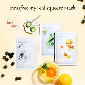 تصویر ماسک ورقه ای میوه ای اینیسفری 20ml کره ای Innisfree my real squeeze mask