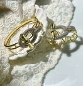 تصویر ست دستبند و انگشتر هرمس با روکش طلایی و کیفیت بالا 