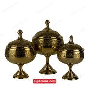 تصویر قندان رینگ پایه دار برنجی برنزی طرح طاووس سایز بزرگ Kandan ring with peacock design