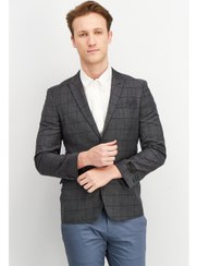 تصویر کت blazer رسمی مردانه با فیت باریک و طرح چهارخانه، خاکستری برند selected Men Slim Fit Plaid Formal Blazer, Grey