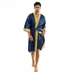 تصویر روبدوشامبر + شلوارک کژوآل سرمه ای 