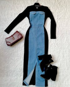 تصویر پیراهن ترکیبی رومانو - مشکی 