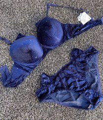 تصویر ست لباس زیر گربه‌ای فانتزی مخمل کد ۱۲۰ | سوتین جک‌دار و شورت اسلیپ 