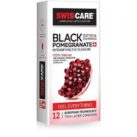 تصویر کاندوم تنگ کننده و خاردار سوئیس کر مدل Black Pomegranate بسته 12 عددی انقضا 2029 