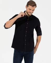 تصویر پیراهن آستین بلند مردانه یقه برگردان ساده بدون جیب سیاه پیرکاردین 
