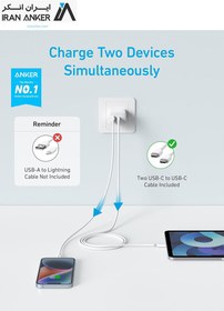 تصویر شارژر دیواری انکر Anker USB-C 20W Charger 2 Port Block With USB-C to USB-C Cable B2348 