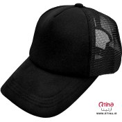 تصویر کلاه کپ پشت توری ساده مشکی 