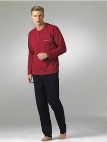 تصویر پاجامه مردانه آستین بلند از پنبه کامبید برند Pierre Cardin Men's Long Sleeve Combed Cotton Pajamas