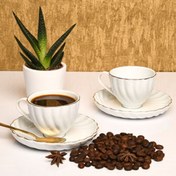 تصویر سرویس قهوه خوری 12 پارچه چینی لمون ،ست قهوه خوری مارپیچ لبه طلایی ، صبحانه خوری ، فنجان اسپرسو ، قهوه خوری سرامیکی 