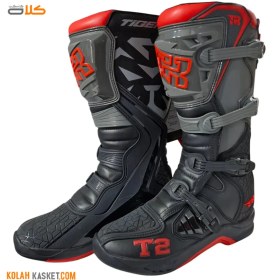 تصویر بوت موتور سواری کراسی T2 تایگر رنگ طوسی مشکی Cross Tiger Motorcycle Boots Model T2, Gray-Black