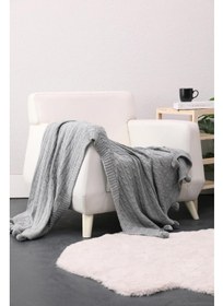 تصویر پتو بافتنی بیوکاتن با پوم‌پوم - خاکستری برند favora Biocotton Knitwear Pompom TV Blanket - Grey