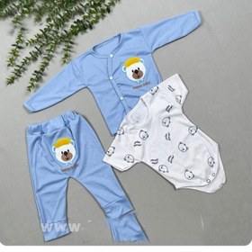 تصویر سیسمونی نوزادی سه تیکه شیر آبی - سایز ۲ 