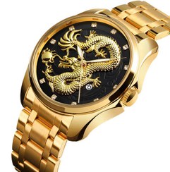 تصویر ساعت مردانه اسکمی طرح اژدها مدل دراگون طلایی صفحه مشکی کد SK-301 بالاترين کیفیت 