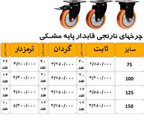 تصویر چرخ گردان ترمز دار پلی آمید نارنجی قاب دار سایز ١٠ 