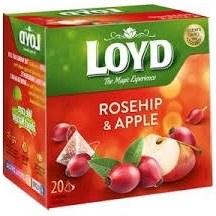 تصویر چای کیسه ای هرمی لوید LOYD مدل گل رز و سیب rosehip & apple پک 20 تایی 