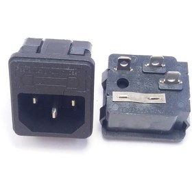 تصویر جک پاور AC نری رو پنلی فیوزخور , AC power input jack, male 250V 10A 