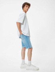 تصویر شورت کتان اسلیم فیت برمودا با پاهای تاشده و جزئیات دکمه - کتان - Koton -- 837913463- اورجینال 