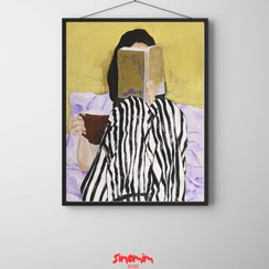 تصویر تابلو قهوه و کتاب - A5: 15x21cm / چوب تیره عرض ۳ سانتی‌متر 