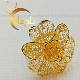 تصویر انگشتر طلا ۱۸ عیار گل توری تاج ماه 