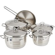 تصویر سرویس قابلمه 9 پارچه استیل کرکماز با درب استیل Pot service, 9 fabric steel, Turkish carving, Kirkmaz