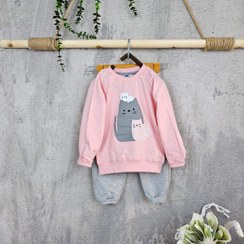 تصویر بلوز و شلوار دورس دخترانه پیشی رنگ صورتی سایز ۶ تا ۱۲ ماه 