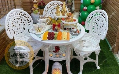 تصویر ست میز و صندلی پلیمری طاووسی ۳ نفره با قطر ۸۰ سانتی متر 