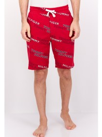 تصویر شلوار خواب کشی مردانه با لوگوی برند، ترکیب قرمز برند Tommy Hilfiger Men Brand Logo Drawstring Pajama Bottom, Red Combo