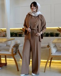 تصویر کت و شلوار زنانه مجلسی شکلاتی مدل 7170 با ژیله 
