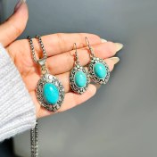 تصویر نیم ست فیروزه نقره ای 