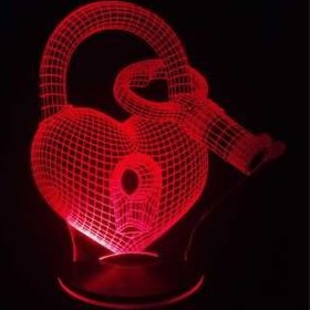 تصویر چراغ خواب سه بعدی پارسافن لیزر طرح عاشقانه کلید قفل قلب 16 رنگ ریموت دار 