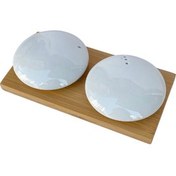 تصویر ست نمکدان سرامیکی با زیره بامبو 