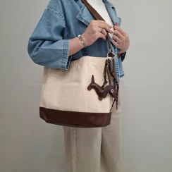 تصویر کیف زنانه بزرگ دوشی کتان و چرم تانسو 2644 