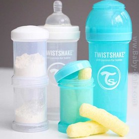 تصویر شیشه شیر آنتی کولیک تویست شیک آبی پاستلی ظرفیت ۲۶۰ میلی لیتر twistshake اورجینال 