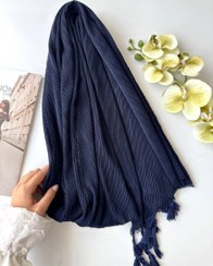تصویر شال پلیسه سرمه ای ۶ منگوله وارداتی 