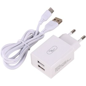 تصویر شارژر دیواری فست شارژ Sky Dolphin SC30T 2Port 2.1A 10.5W + کابل تایپ سی SKY DOLPHIN SC30T 2PORT 2.1A 10.5W WALL CHARGER WITH TYPE-C CABLE