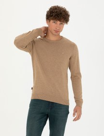 تصویر بافت و پلیور Pierre Cardin اورجینال پیرکاردین TYB869051170412835 Camel Melange Slim Fit Crew Neck Basic Knitwear Sweater 50270179-VR122 