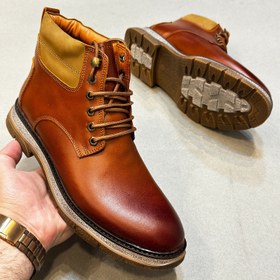 تصویر نیمبوت مردانه چرم طبیعی کد 00160t.k رنگ عسلی - 4 mans leather boots code 00160t.k honey color