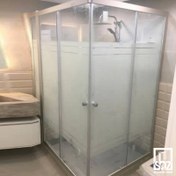 تصویر کابین دوش فریم دار سایز ۱۱۰*۱۱۰ شیشه سندبلاست 