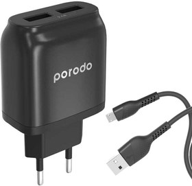 تصویر شارژر یو اس بی دو پورت پرودو به همراه کابل میکرویو اس بی PD- 0203MEU Dual Port Wall Charger 2.4A With MicroUSB Cable