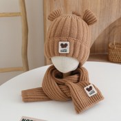 تصویر کلاه و شالگردن خرسی - کرم 