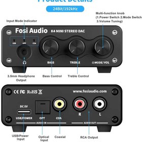 تصویر آمپلی فایر هدفون دک و پری امپلی فایر فوسی Fosi Audio K4 DAC & Headphone Amplifier, 24-Bit/192 