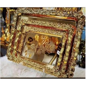 تصویر سینی پذیرایی مجلسی ۳ تکه رز گل طلایی Germax 