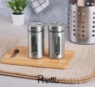 تصویر ادویه پاش جفتی شیشه و استیل برند پروتی perotti کد 13675 