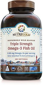 تصویر مکمل امگا 3 برند Nutrigold حاوی 180 ژل نرم Nutrigold Triple Strength Omega-3 Fish Oil Supplement, 2100 mg, 180 Softgels