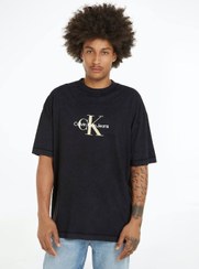 تصویر تی‌شرت مردانه با لوگوی مونوگرام آرشیوی - پنبه‌ای، مشکی برند calvin klein jeans Men's Archival Monogram Logo T-Shirt - Cotton, Black